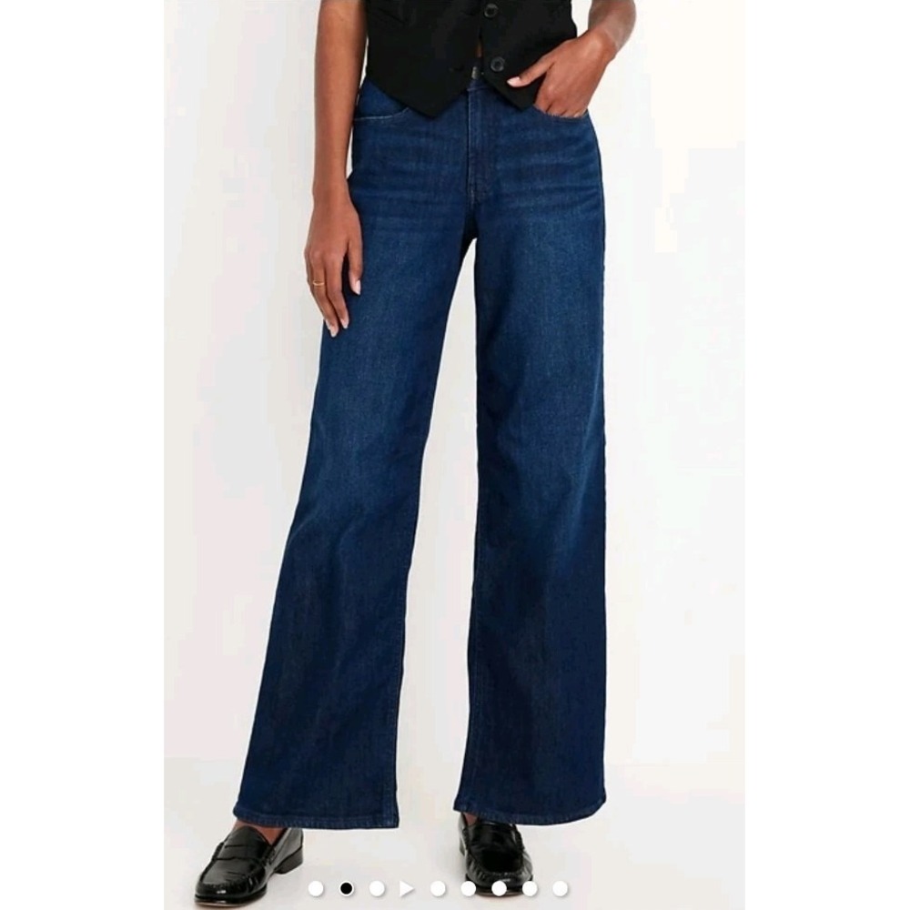 Women's 8 Jeans, High-rise Wow Wide Leg, Dark Wash, Old Navy - Picture 3 of 9